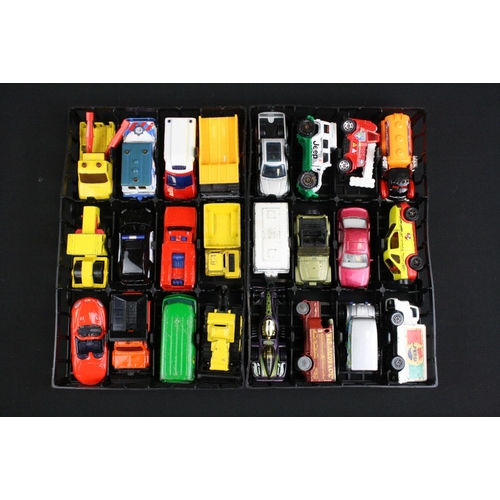 1108 - Three Matchbox 1980s plastic carry cases containing 94 diecast models within trays, mid 20th C onwar... 