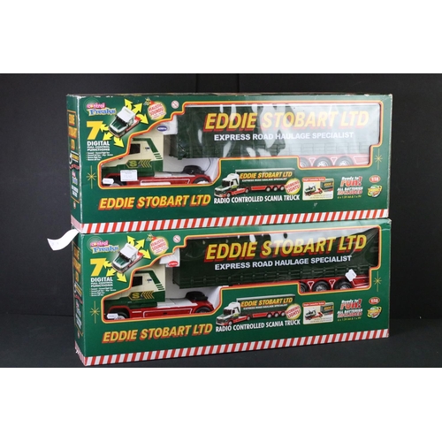 1210 - Two boxed Impact International Eddie Stobart 1:18 R/C Scania Trucks, together with 3 x Brio Eddie St... 