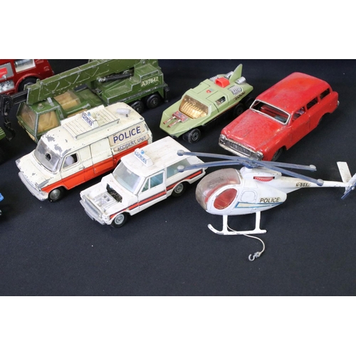 1274 - Around 25 mid 20th C play worn emergency service and space vehicles to include Matchbox, Corgi and D... 