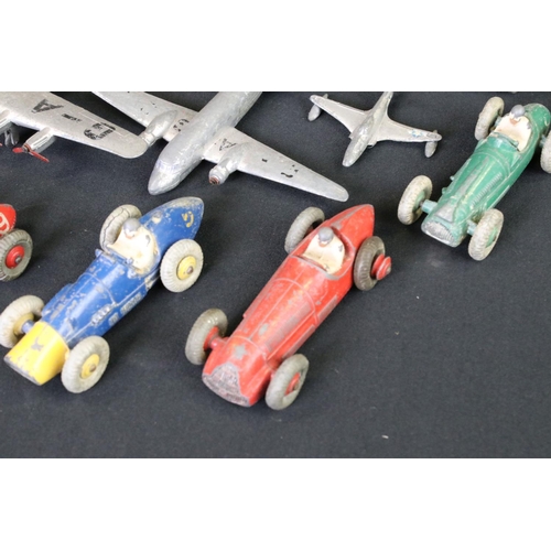 1282 - 11 Mid 20th C play worn Dinky diecast racing cars to include 23J HWM, 23G Cooper Bristol, 23E Speed ... 