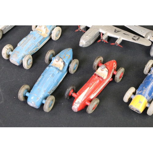 1282 - 11 Mid 20th C play worn Dinky diecast racing cars to include 23J HWM, 23G Cooper Bristol, 23E Speed ... 