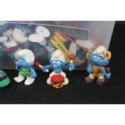 399 - Around 70 original Schleich Smurfs figures plus accessories and a group of flatpacked boxes and 5 x ... 