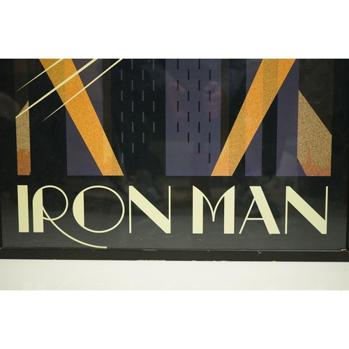 438 - Two Art Deco style Spiderman and Iron Man posters, 89 x 60cm, framed and glazed