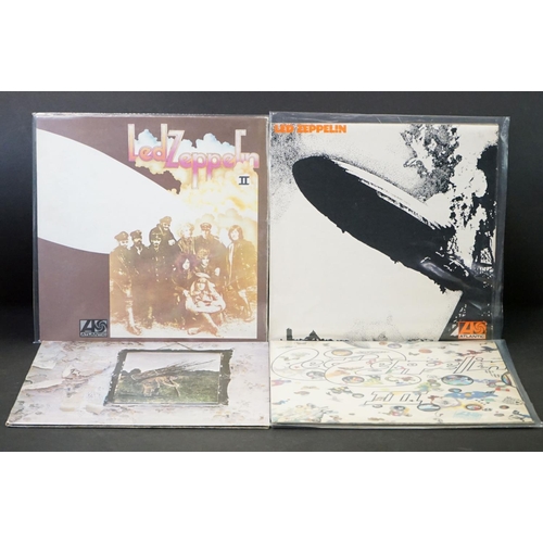 50 - Vinyl - 4 Led Zeppelin UK pressing albums to include Self Titled (UK 2nd pressing plum labels, Warne... 