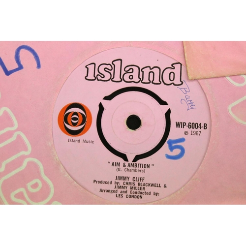 296 - Vinyl - 34 7” singles on Island Records, mainly Pink labels, or Pink Rim labels to include: Bob Marl... 