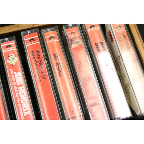 1142 - Cassettes – Approx 40 Jimi Hendrix cassettes spanning his career in a vintage storage box