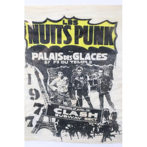 1081 - Memorabilia - A piece of vintage fabric with an advert for the The Clash gig supported by Subway Sec... 