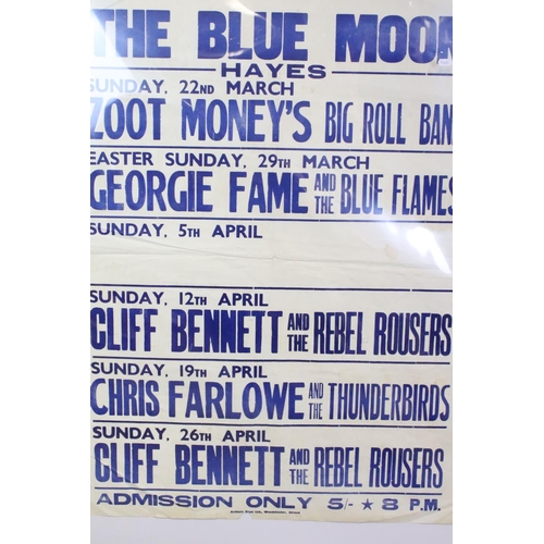 1084 - Music Poster - The Blue Moon gig listing UK Quad poster for gigs taking place 22nd March to 26th Apr... 