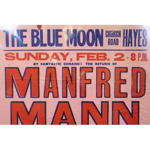 1086 - Music Poster - Manfred Mann UK Quad poster for gig at The Blue Moon, Hayes on 2nd February 1964, 30