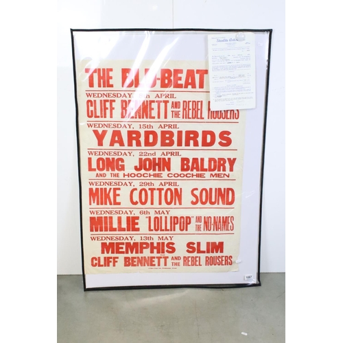 1087 - Music Poster - The Blu-Beat Club, Hayes gig listing poster, 8th April to 13th May 1964, features Yar... 