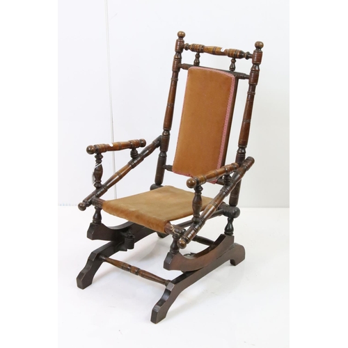 635 - Edwardian Child's American Rocking Chair (a/f), 42cm wide x 76cm high together with a Wooden Slatted... 