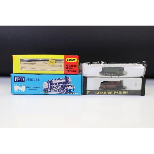 49 - Four boxed / cased N gauge locomotives to include Peco Jubilee NL21, Graham Farish 1706 LMS 16389 0-... 