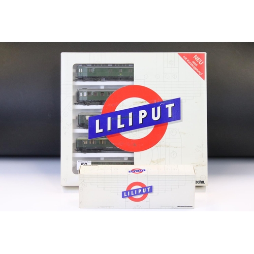 50 - Boxed Liliput HO gauge 835 Passenger Train pack of 5 x coaches in DB green livery plus a boxed Lilip... 