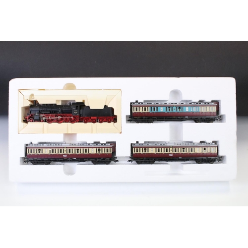 51 - Boxed Fleischmann HO gauge 4888 Ruhr Schnellverkehr II set complete with locomotive & 3 x coaches pl... 