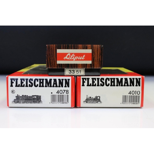 58 - Three boxed HO gauge locomotives to include 2 x Fleischmann (4078 & 4010) and Liliput 3351