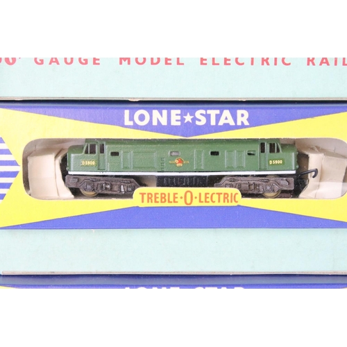 81 - Boxed Lone Star Treble OOO gauge train set complete with locomotive, 2 x rolling stock and track, wi... 