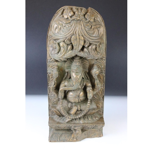 101 - Indian Hindu carved wooden wall plaque depicting Ganesh, gilt finish, approx 45cm high