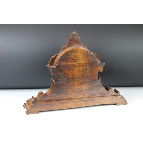 105 - Victorian Baroque Revival carved oak mantle barometer, with scrolling decoration, raised on a steppe... 