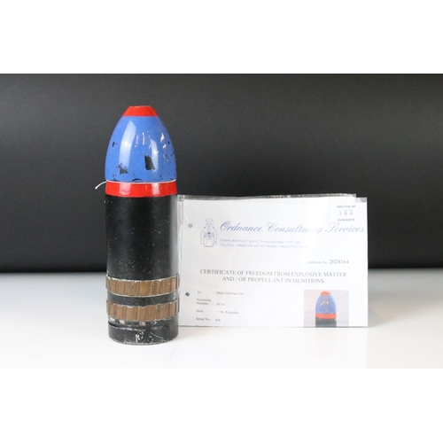 107 - Munitions - A fired 17 Pr. armour piercing projectile, capped (APC), with re-painted black body, blu... 