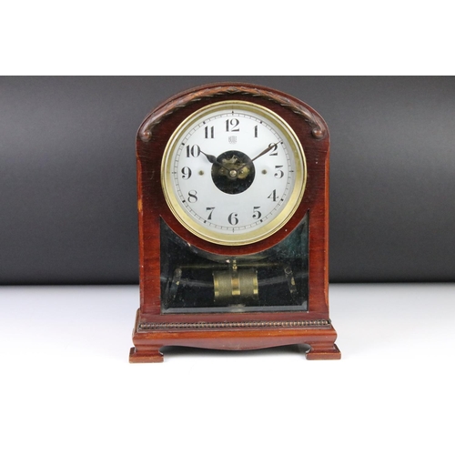 110 - Early 20th century Bulle mahogany cased electric mantel clock, the silvered dial set with Arabic num... 