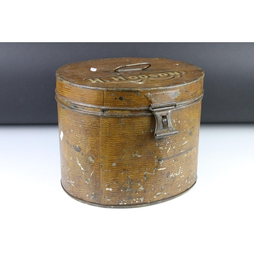 181 - Painted hat tin, with carrying handle, 'H. Hooson'