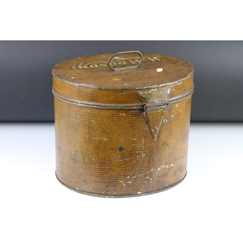 181 - Painted hat tin, with carrying handle, 'H. Hooson'