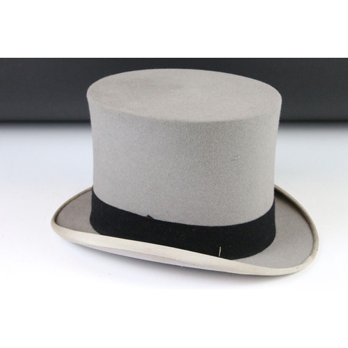 183 - Herbert Johnson, New Bond Street, grey top hat, in original box and three pairs of gloves