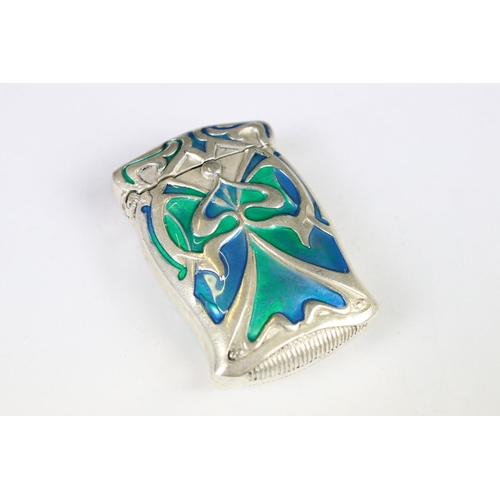 207 - A silver plated and enamel art nouveau style vesta case.