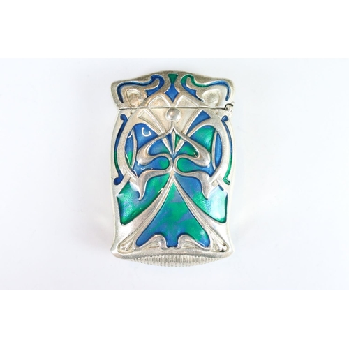 207 - A silver plated and enamel art nouveau style vesta case.