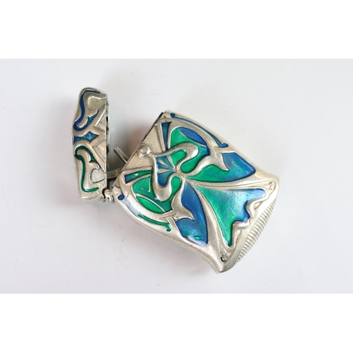 207 - A silver plated and enamel art nouveau style vesta case.