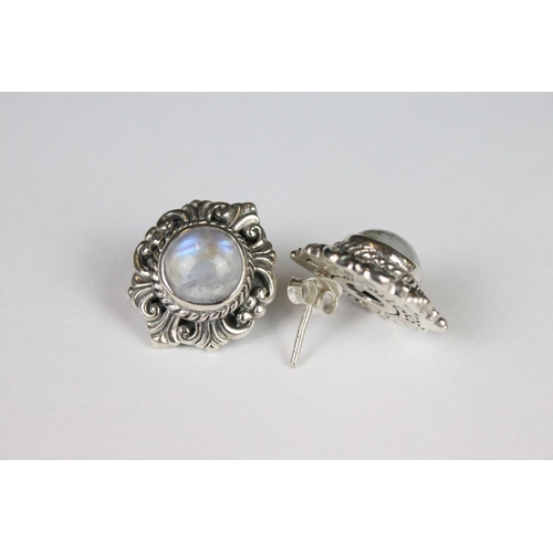 270 - A pair of silver moonstone stud earrings.