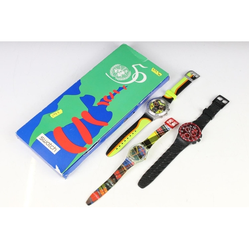 271 - Four swatch watches including limited edition Irony Diaphane Chronograph, Boxed 50th anniversary of ... 