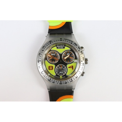 271 - Four swatch watches including limited edition Irony Diaphane Chronograph, Boxed 50th anniversary of ... 