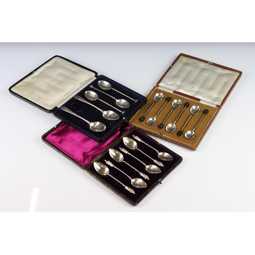 288 - A fully hallmarked sterling silver set of coffee bean spoons and apostle spoons together with a part... 