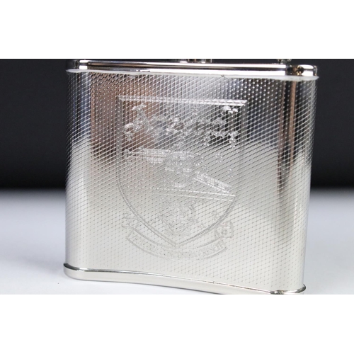 290 - Zippo lighter and hip flask with the Arsenal football club crest.