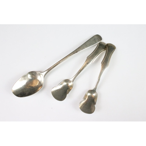 294 - A small collection of hallmarked silver to include spoons and napkin ring together with a silver pla... 