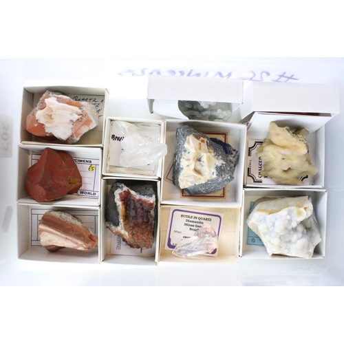 303 - A large collection of mineral specimens to include Quartz, Calcite, Smoky Quartz, Amethyst, Fluorite... 