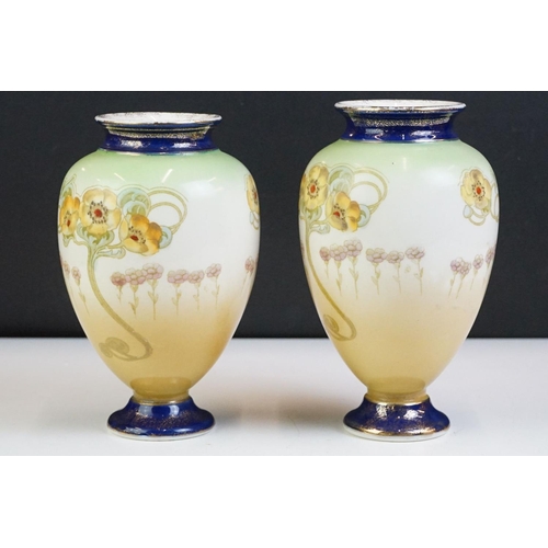 13 - Near pair of Alfred B. Pearce & Co baluster vases, with transfer & hand painted floral decoration, r... 