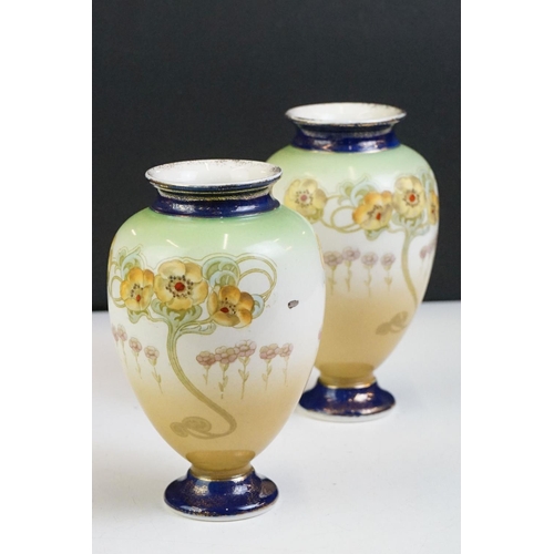 13 - Near pair of Alfred B. Pearce & Co baluster vases, with transfer & hand painted floral decoration, r... 