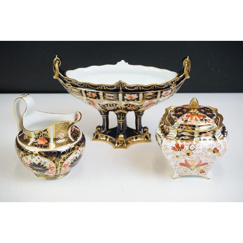 16 - Three pieces of early 20th century Royal Crown Derby Imari pattern ceramics to include an oval foote... 