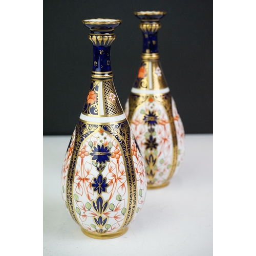 18 - Pair of early 20th Century Royal Crown Derby Imari pattern tapering vases, pattern 1128, approx 18.5... 