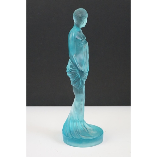 20 - Art Deco blue pressed glass flower frog with central figure of a semi-nude female (approx 24cm high)... 