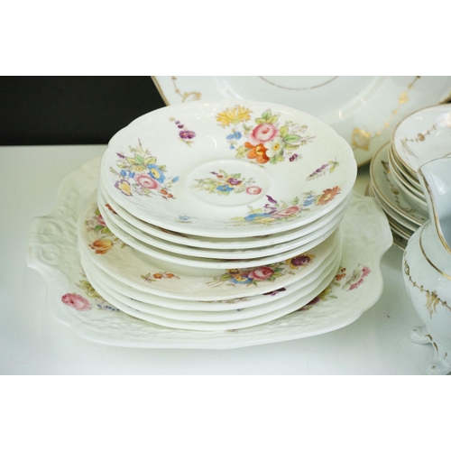 24 - 19th Century white ground & gilt tea set (teapot & cover, 7 teacups, 4 saucers, 5 tea plates, milk j... 