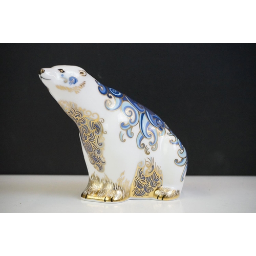 28 - Four Royal Crown Derby paperweights to include Polar Bear, Polar Bear Cub Standing, Snowy Owl (Colle... 