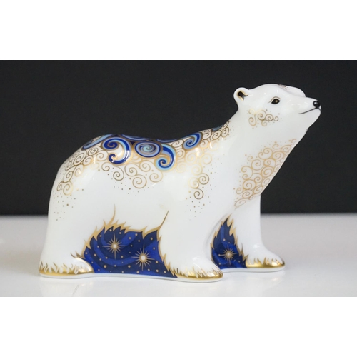 28 - Four Royal Crown Derby paperweights to include Polar Bear, Polar Bear Cub Standing, Snowy Owl (Colle... 