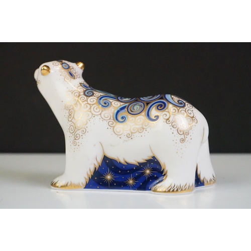 28 - Four Royal Crown Derby paperweights to include Polar Bear, Polar Bear Cub Standing, Snowy Owl (Colle... 