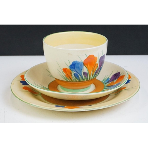 32 - Three Clarice Cliff 'Crocus' pattern trios to include a Wilkinson Pottery 'Bizarre' trio, Royal Staf... 