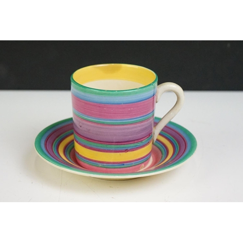 36 - Clarice Cliff - Six pieces to include a Clarice Cliff for Wilkinson Pottery 'Liberty Stripe' coffee ... 