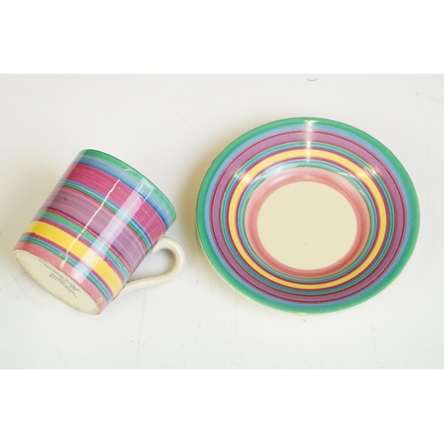 36 - Clarice Cliff - Six pieces to include a Clarice Cliff for Wilkinson Pottery 'Liberty Stripe' coffee ... 