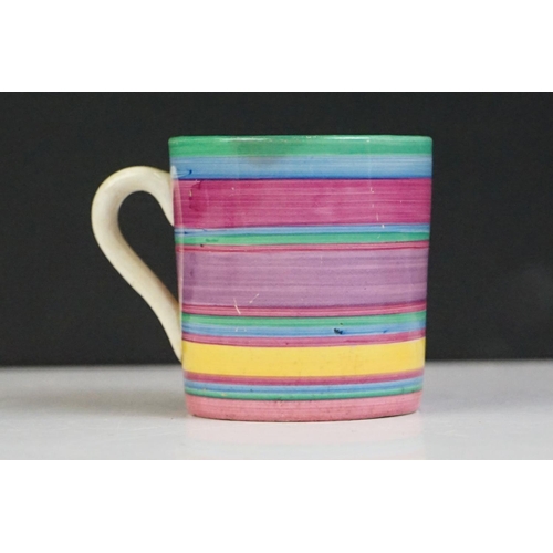 36 - Clarice Cliff - Six pieces to include a Clarice Cliff for Wilkinson Pottery 'Liberty Stripe' coffee ... 